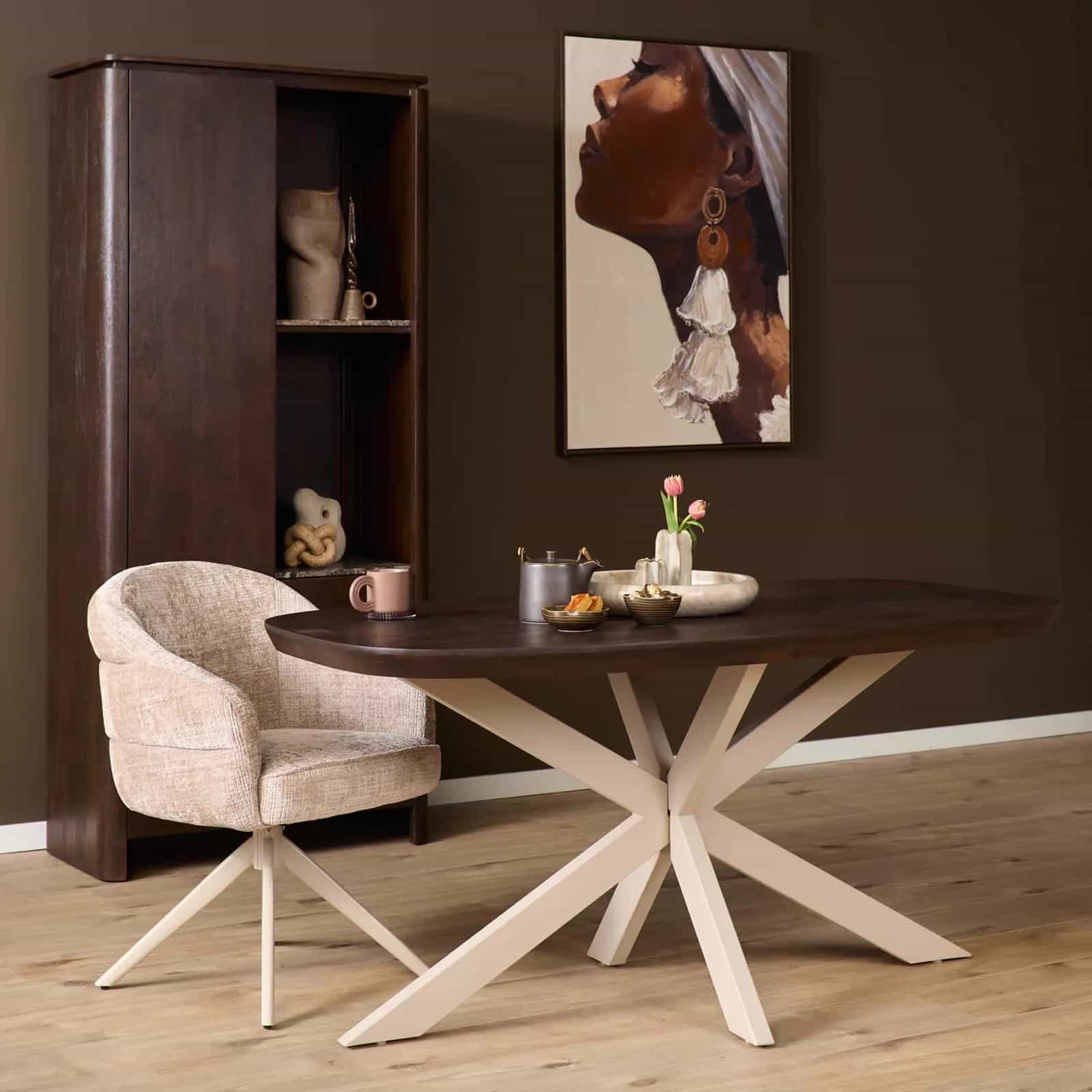 Deens ovale eettafel Madison Bruin Poot Zand Mangohout 160 cm