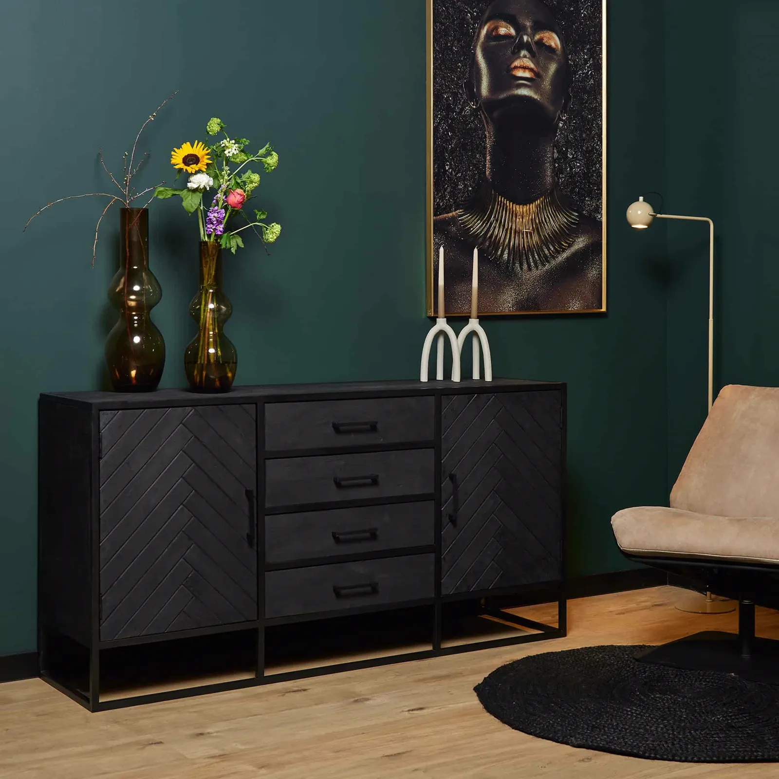 Dressoir New York Zwart Mangohout 165 cm - Starfurn