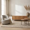 Tv meubel Madison Natural in een sfeervolle woonkamer met een fauteuil en salontafels - Starfurn