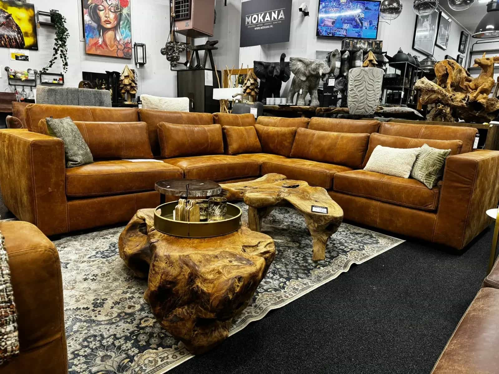 Hoekbank Anna concrete leder