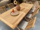 Uitschuif eettafel teak + 6 stoelen - Mokana Furniture