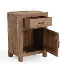 Robuuste houten nachtkastje met lade en deur, perfect voor landelijke en stoere interieurstijlen, gemaakt van duurzaam mangohout. - Benoa