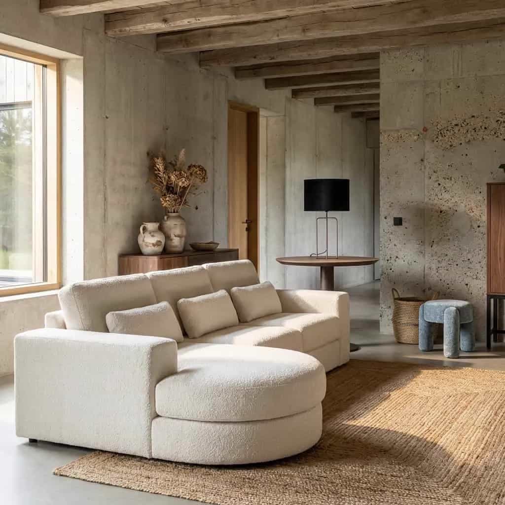 Bank Felix white chenille 2,5-seater + lounge round left