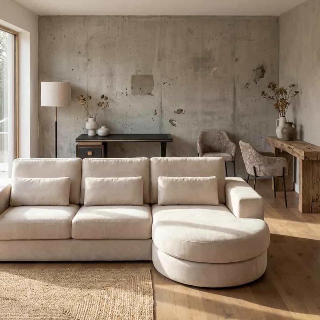 Bank Felix white chenille 2,5-seater + lounge round right