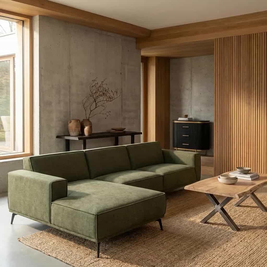 Leeds 2 5-AR + Chaise L - City 355 Bottle Green