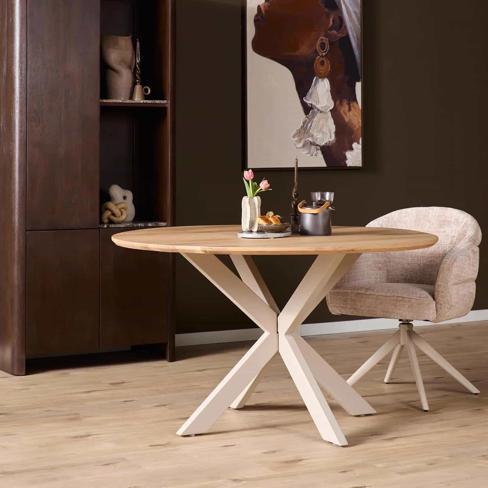 Ronde eettafel Ferris Naturel Poot Zand Eikenhout 150 cm