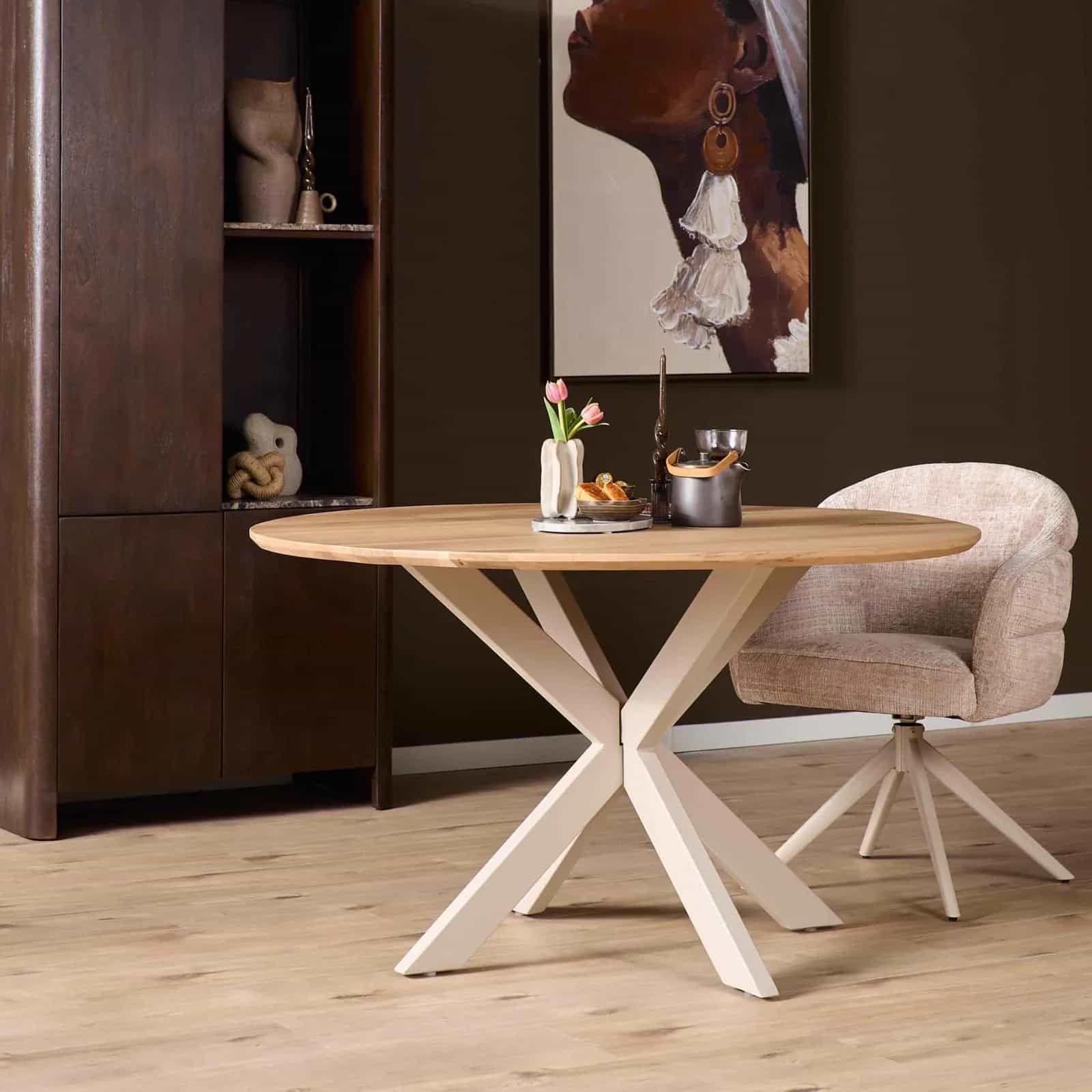 Ronde eettafel Ferris Naturel Poot Zand Eikenhout 110 cm