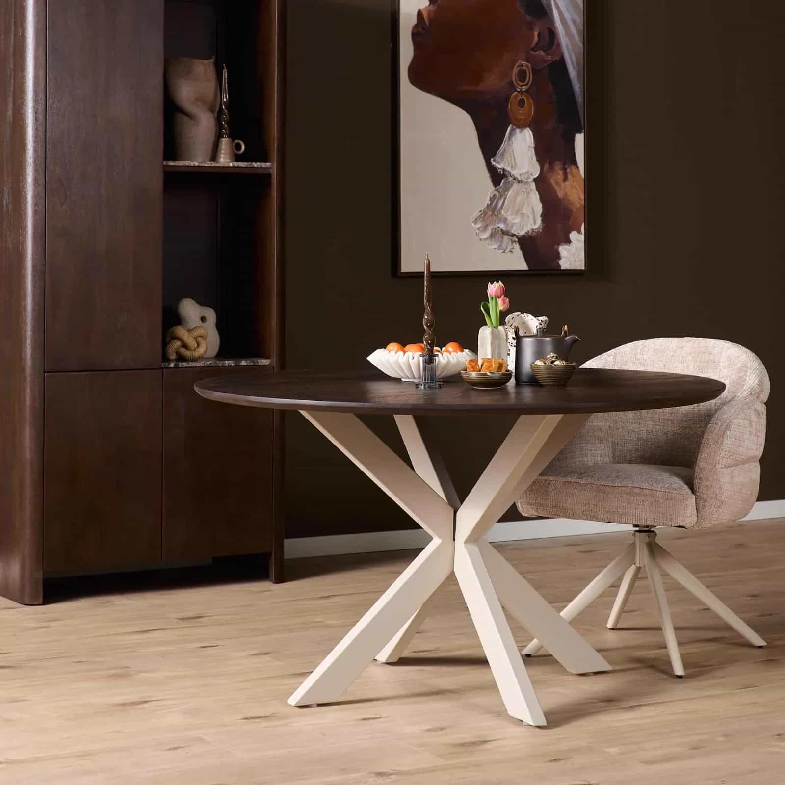 Ronde eettafel Madison Bruin Poot Zand Mangohout 130 cm