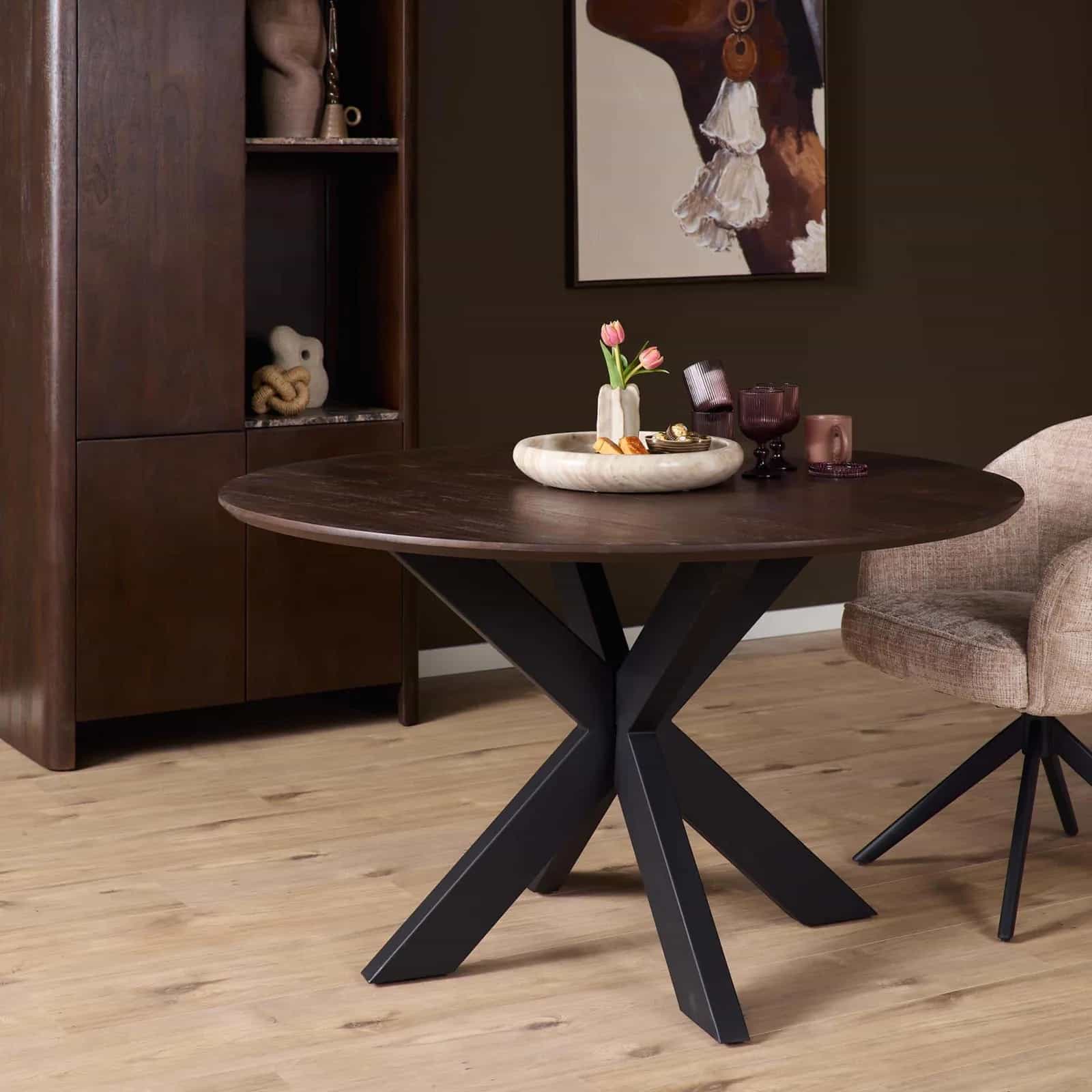 Ronde eettafel Madison Bruin Poot Zwart Mangohout 110 cm