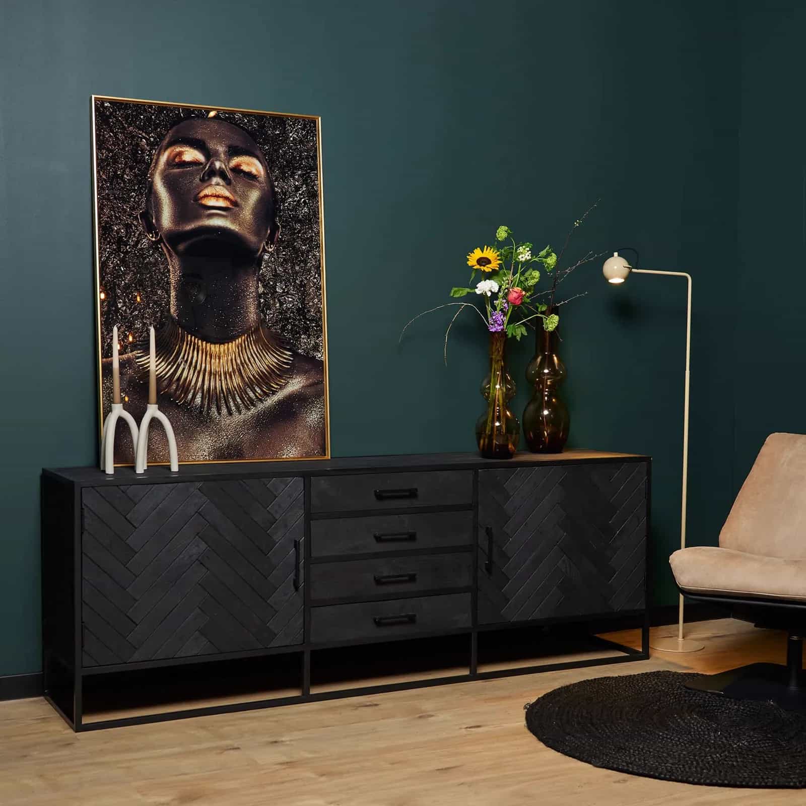 Dressoir New York Zwart Mangohout 210 cm