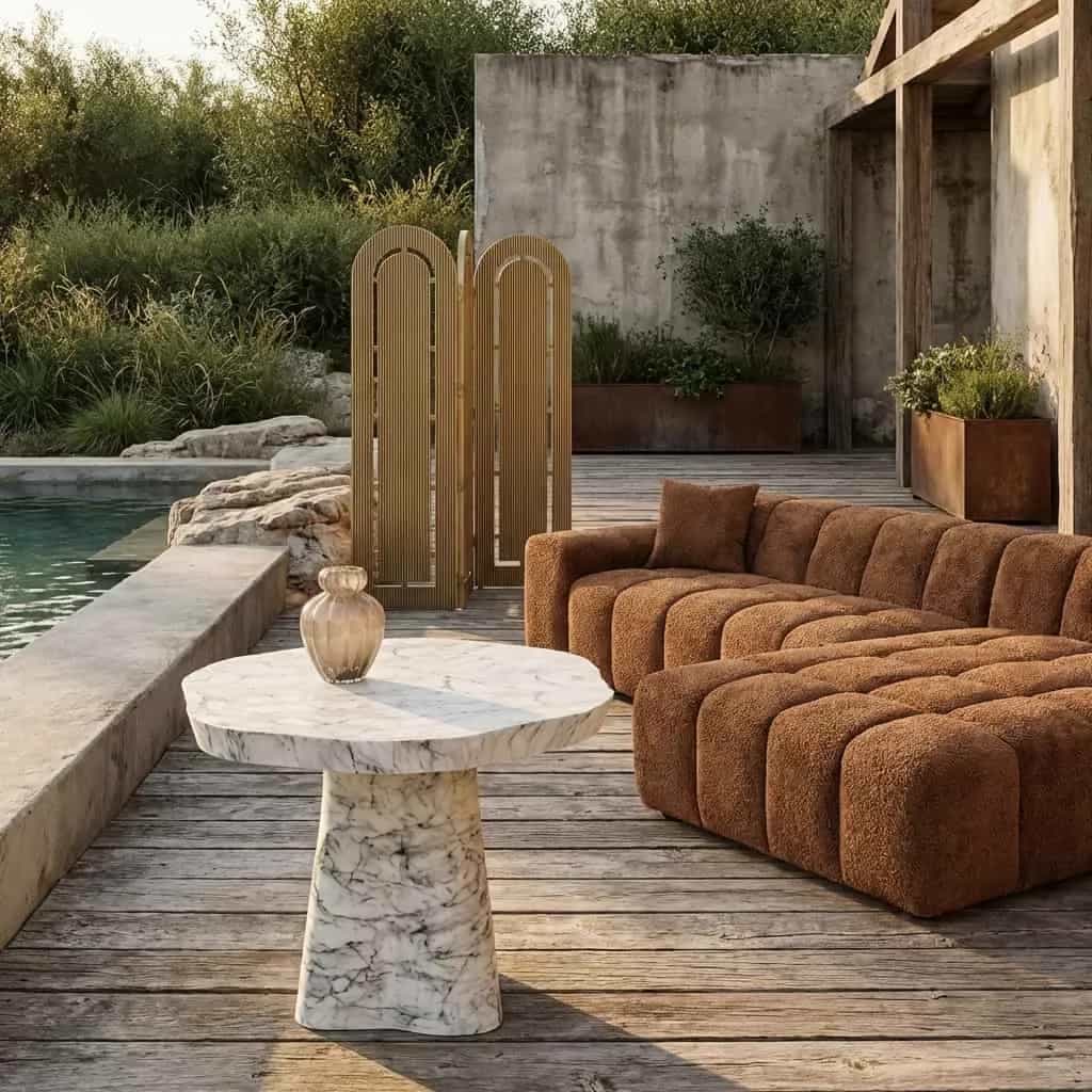 Outdoor eettafel Rockyard white marble look 100Ø