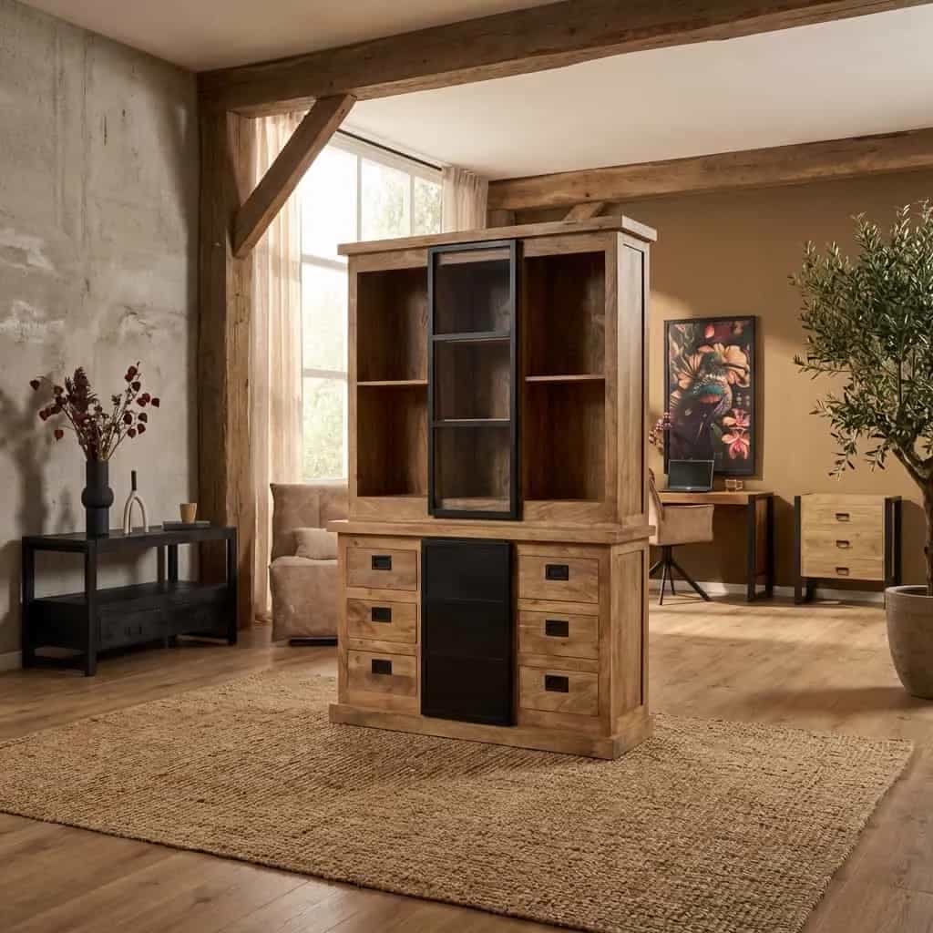 Vitrinekast Noa Naturel Mangohout 160 cm