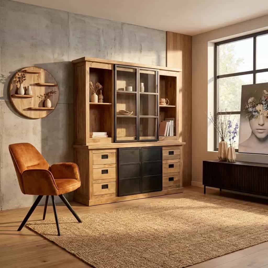 Vitrinekast Noa Naturel Mangohout 200 cm