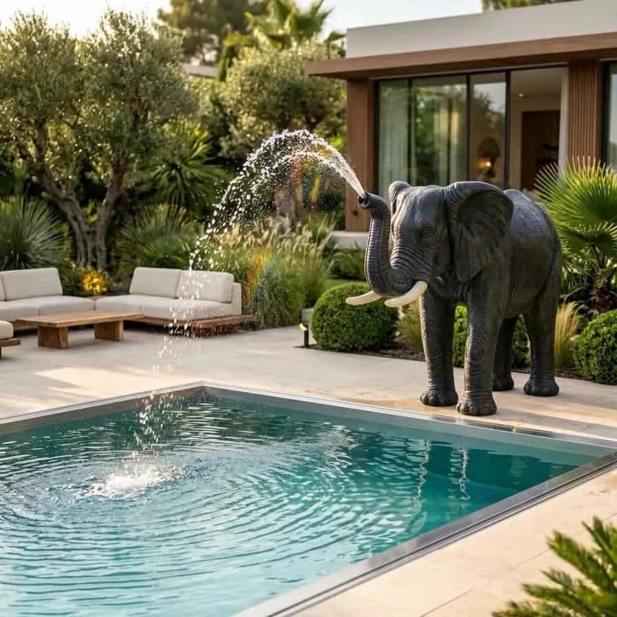 Polystone Olifant met Waterspuit | Tuinbeeld Fontein