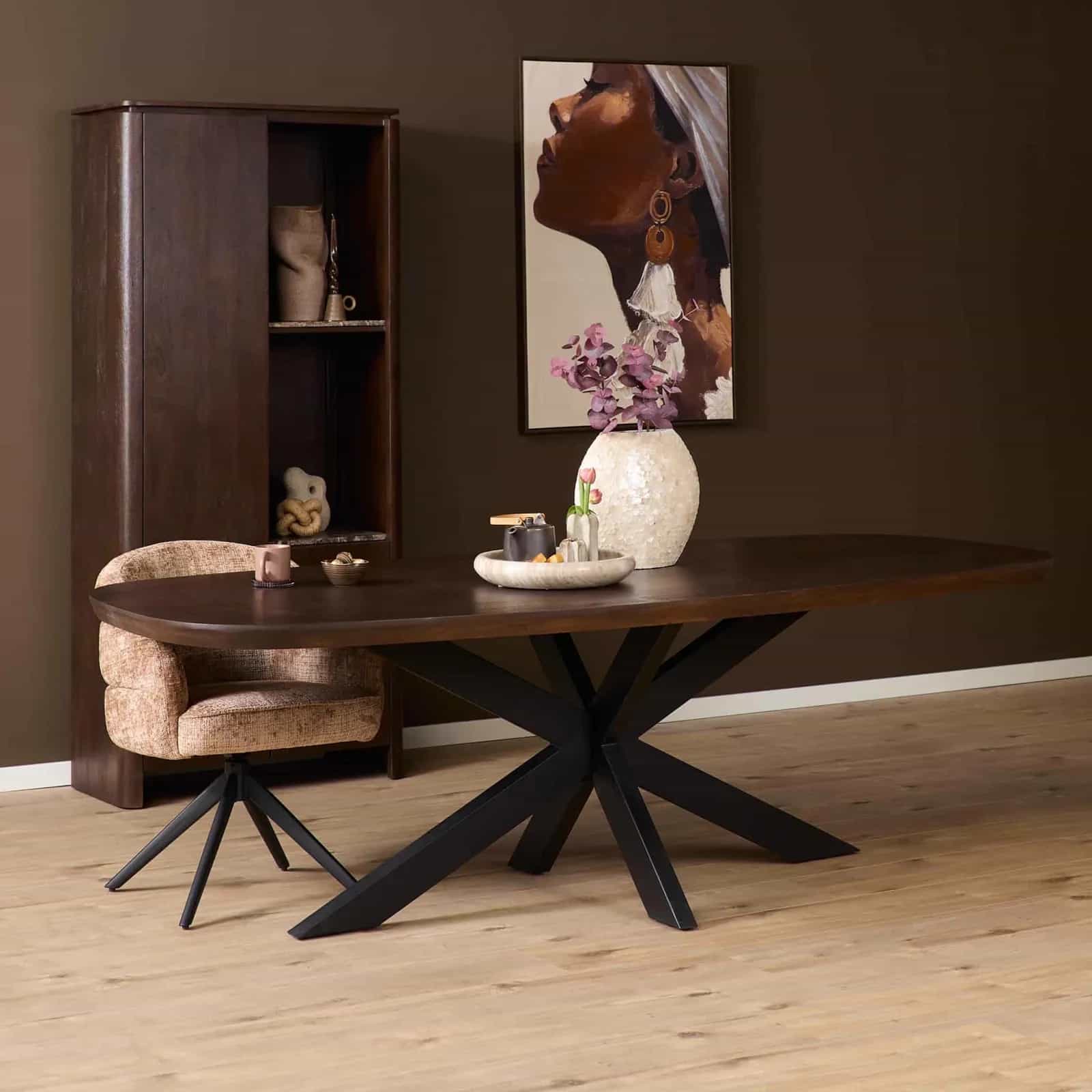 Deens ovale eettafel Madison Bruin Poot Zwart Mangohout 280 cm