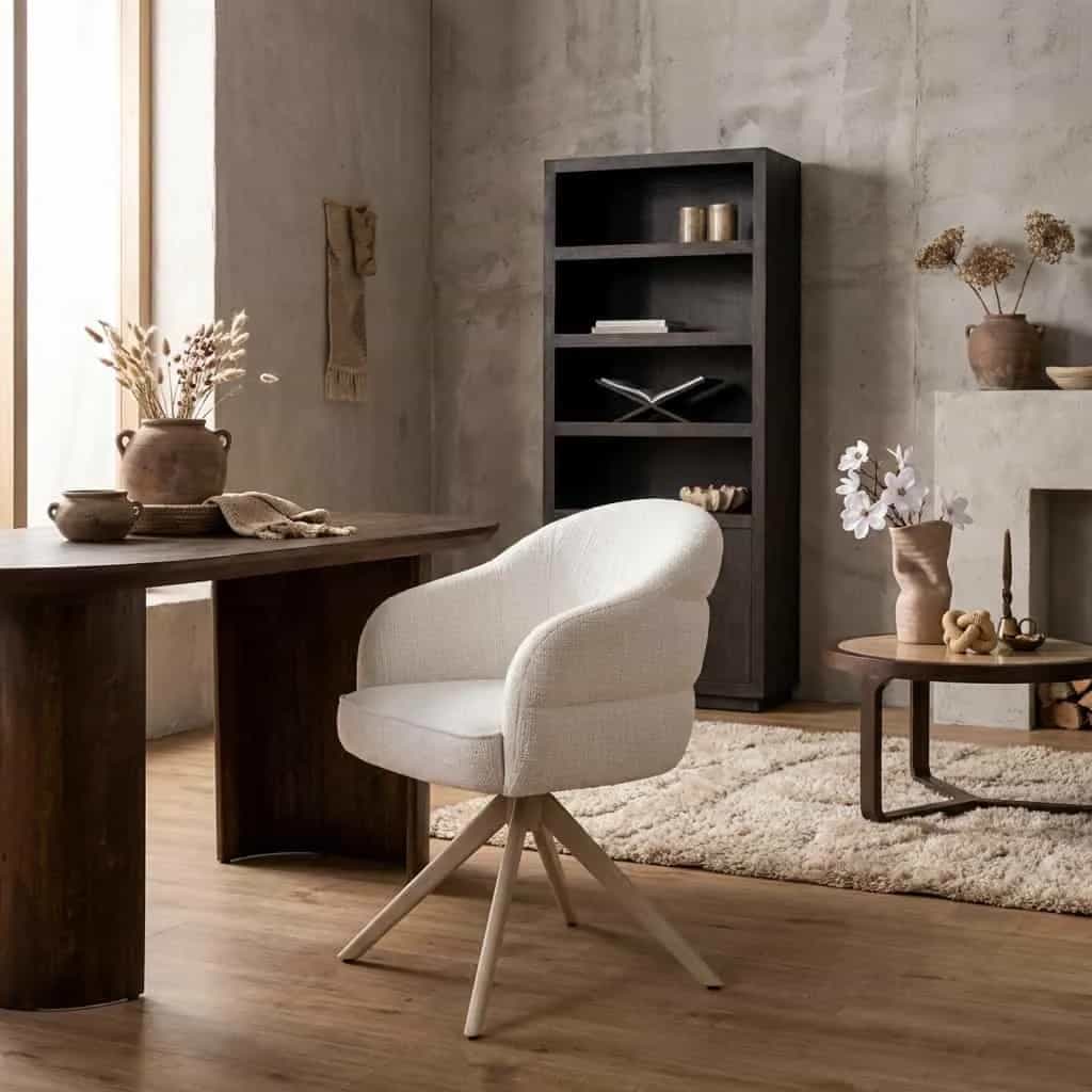 Draaibare eetkamerstoel Bella Off White Poot Zand