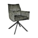 Luxe eetkamerstoel Dani Velvet met armleuning in goudkleurig velvet, comfortabele zitting en moderne uitstraling, perfect voor een stijlvolle eetkamer of vergaderruimte. - Starfurn