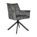 Moderne eetkamerstoel Dani Velvet in blauw met comfortabele armleuning en zwart onderstel, perfect voor een stijlvolle eetkamer. - Starfurn