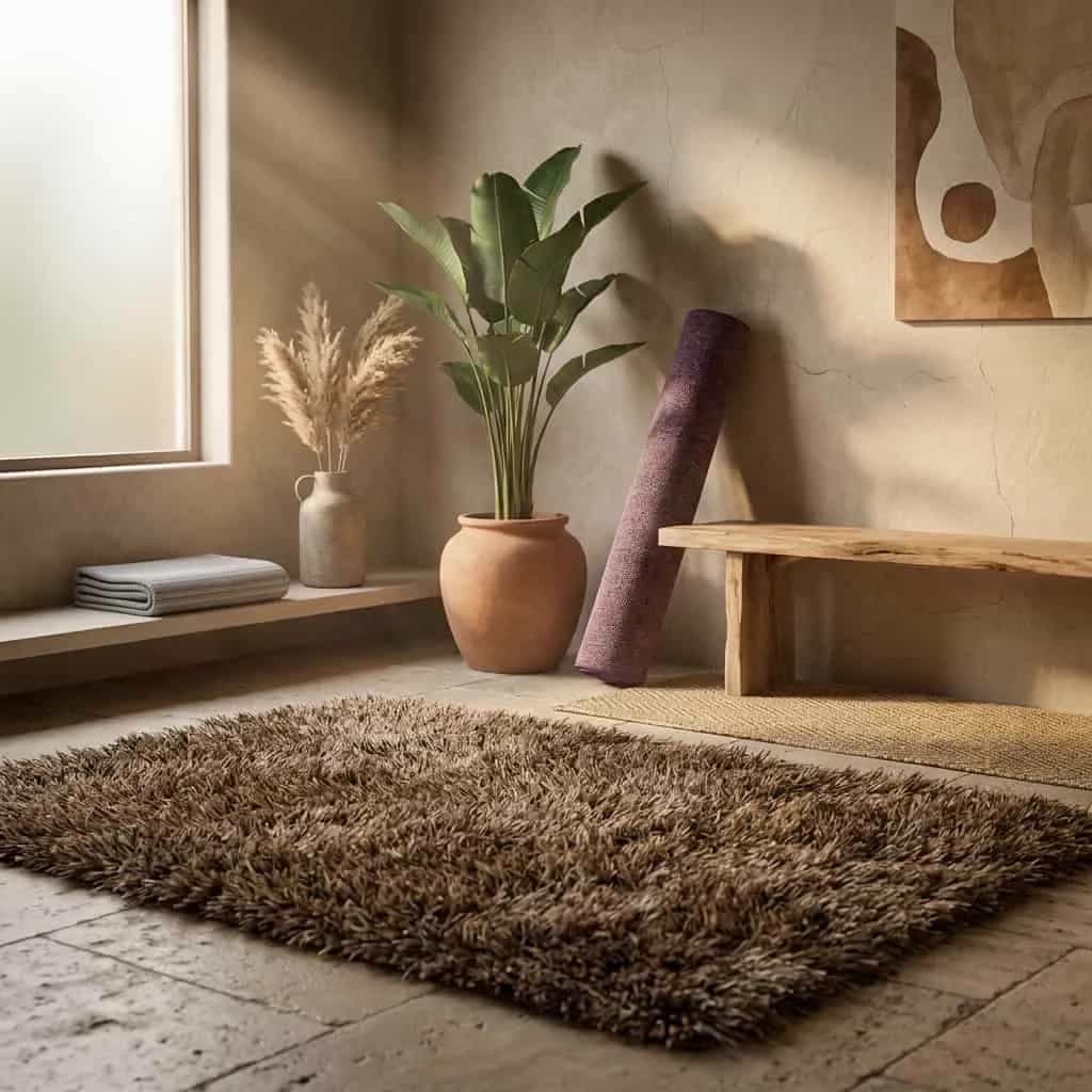 Vloerkleed Karpet Love Shaggy Licht Bruin