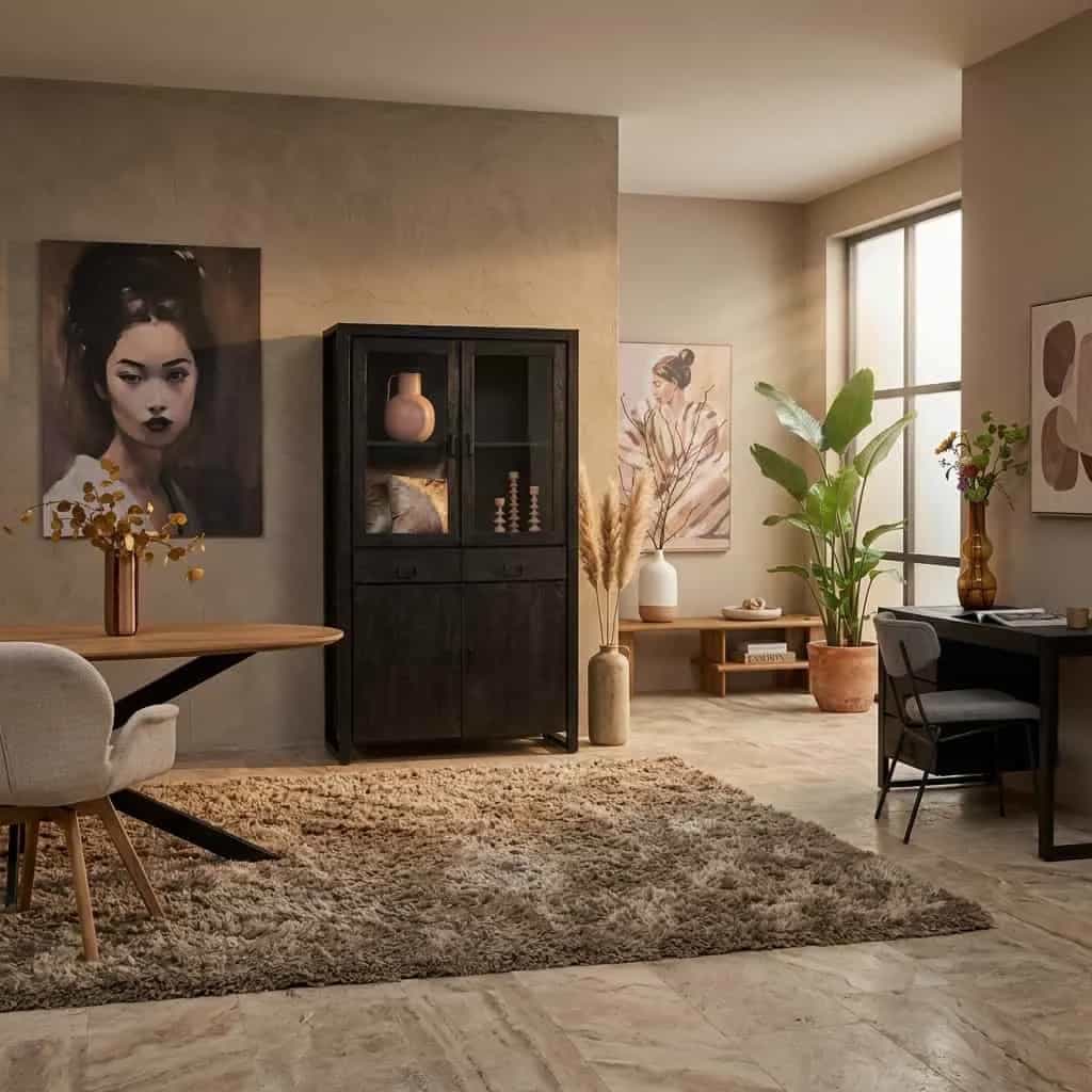 Vitrinekast Boaz Zwart Mangohout 115 cm