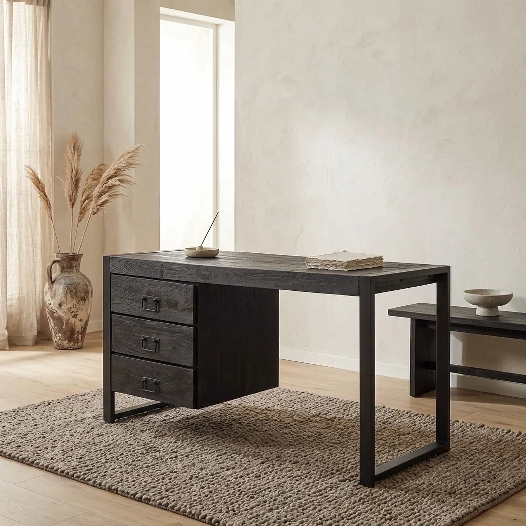 Bureau Boaz Zwart Mangohout 145 cm