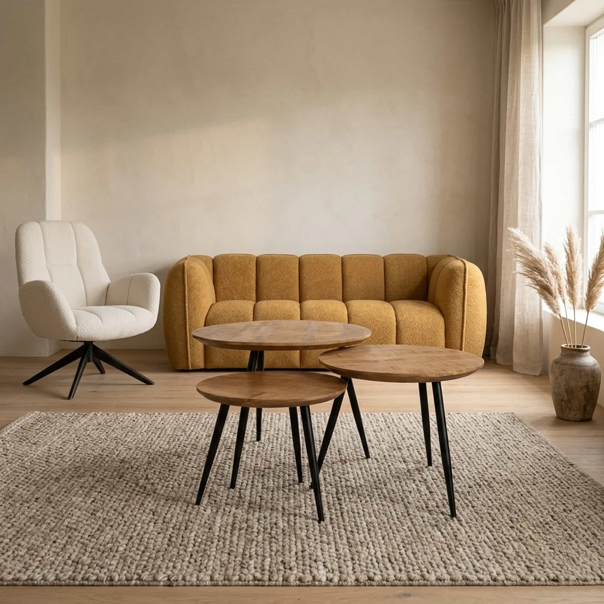 München salontafel rond, set van 3, Smooth Natural - My Sons