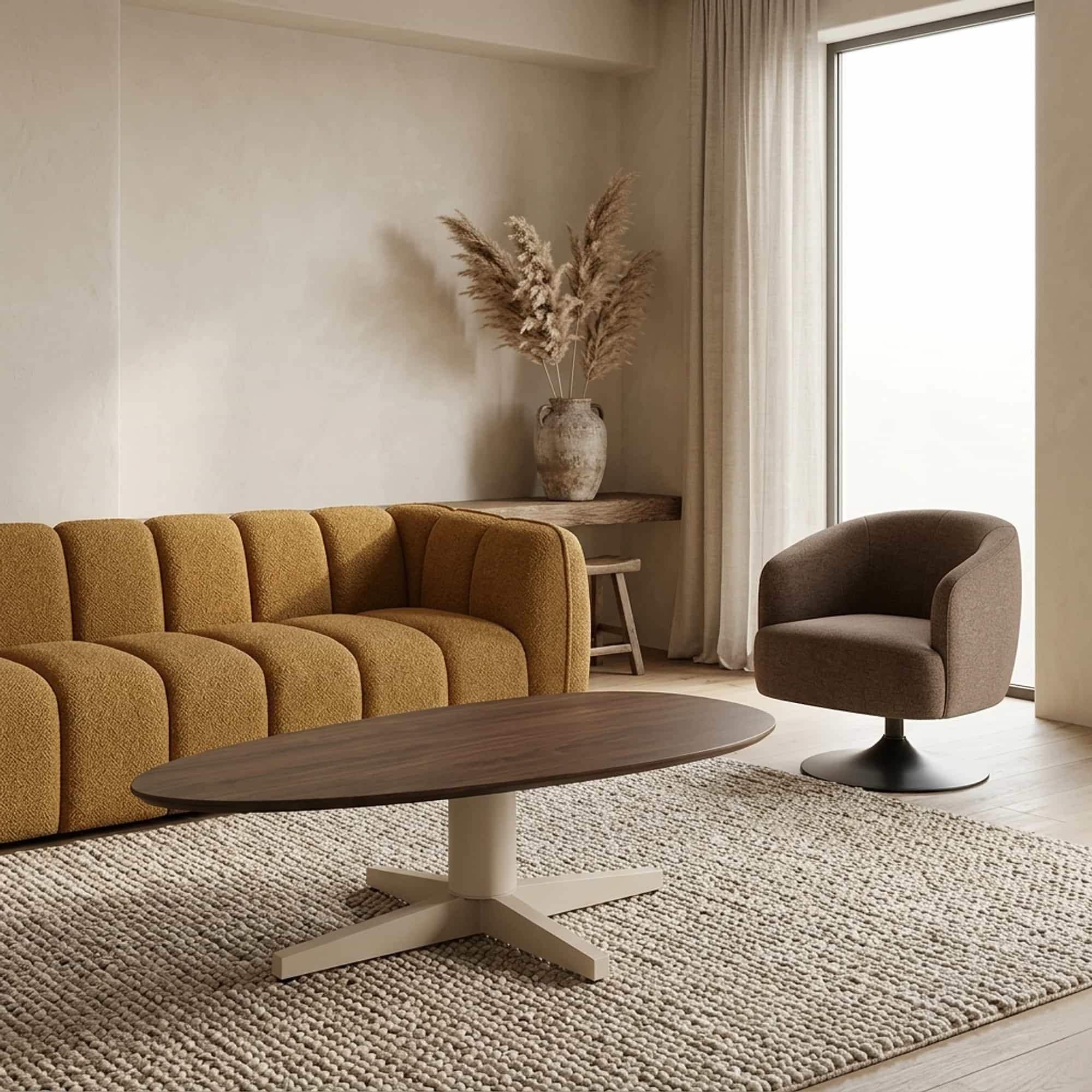 Salontafel 130, organisch, poot Beige, Mango Brown Walnut - My Sons