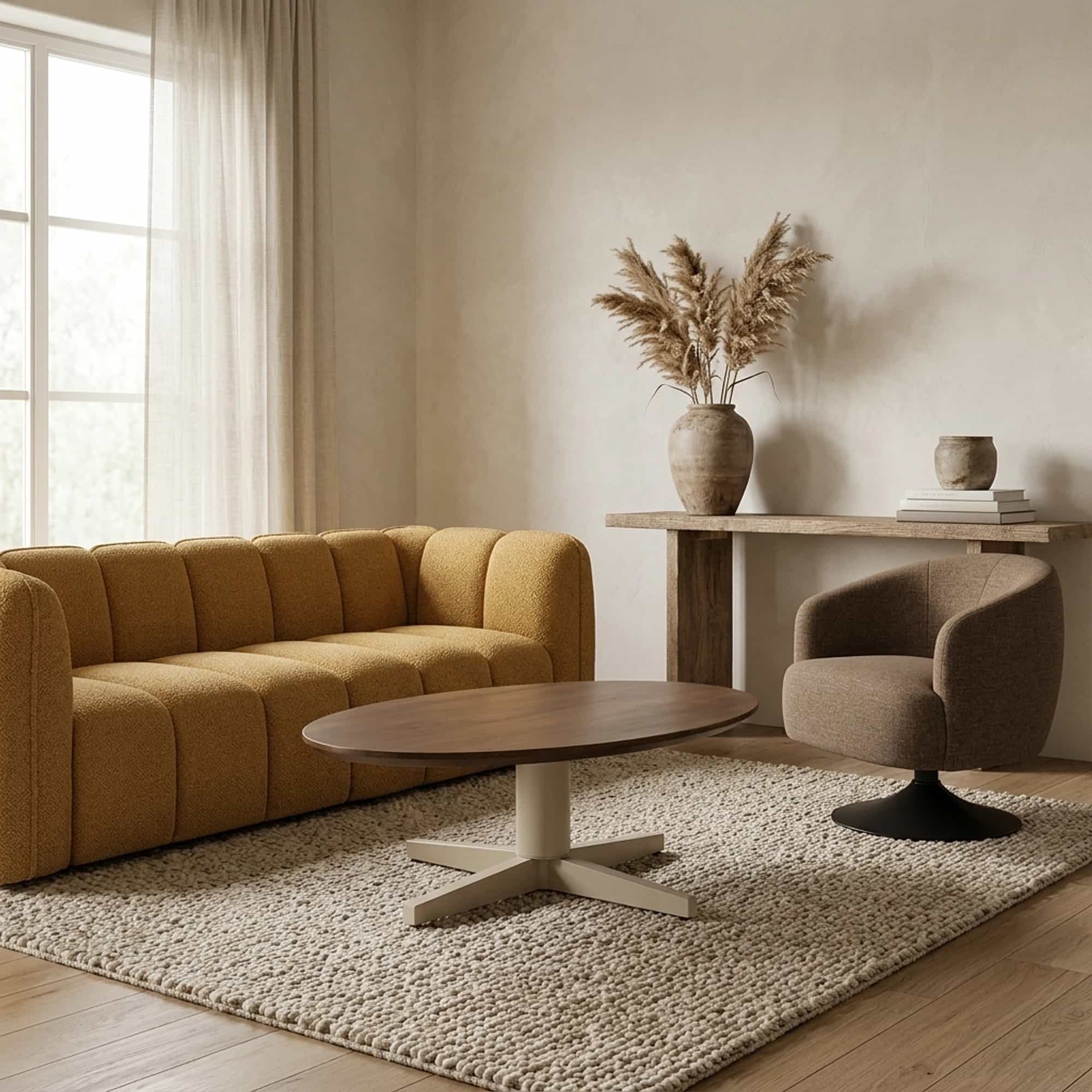 Salontafel 130, ovaal, poot Beige, Mango Brown Walnut - My Sons