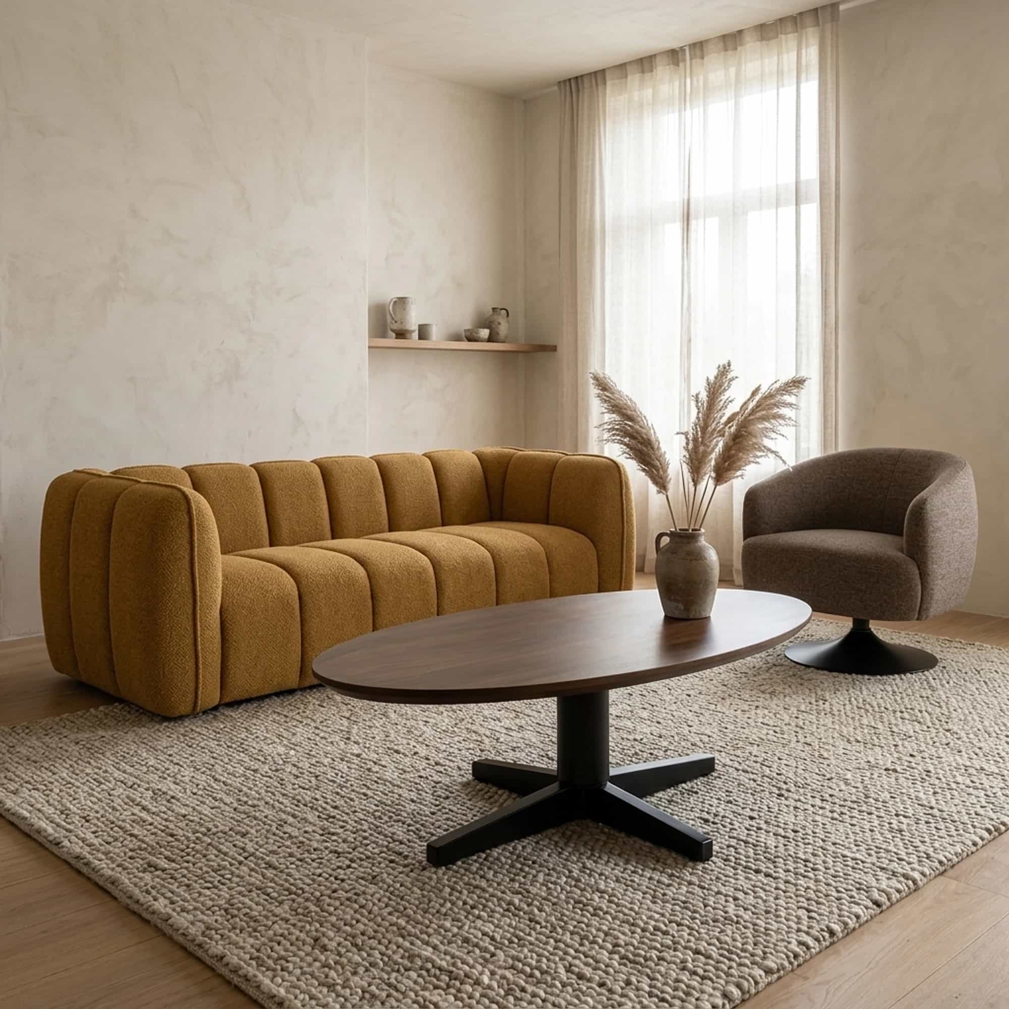 Salontafel 130, ovaal, poot Black, Mango Brown Walnut - My Sons