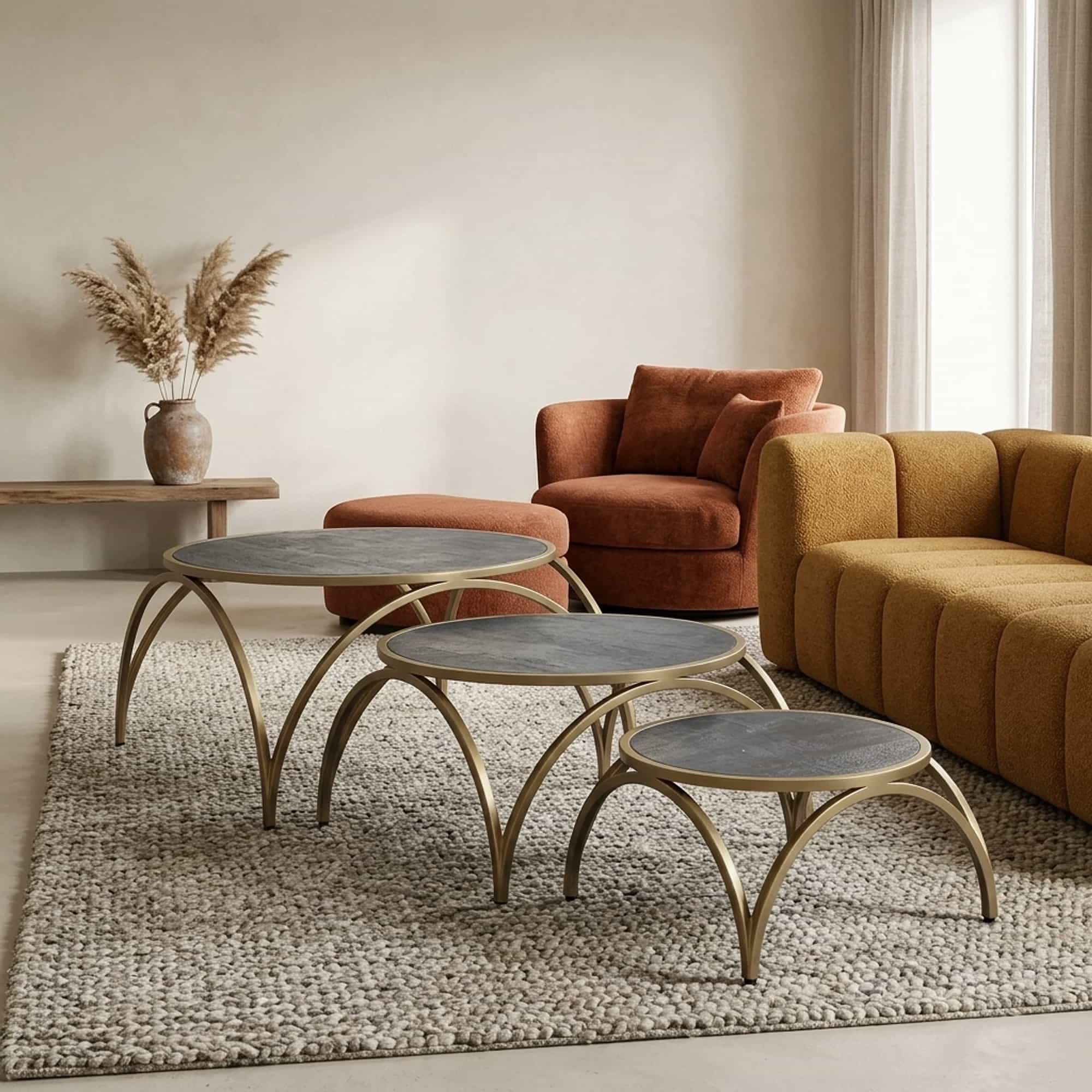 Salontafel Rond Messing Set van 3 - Benoa