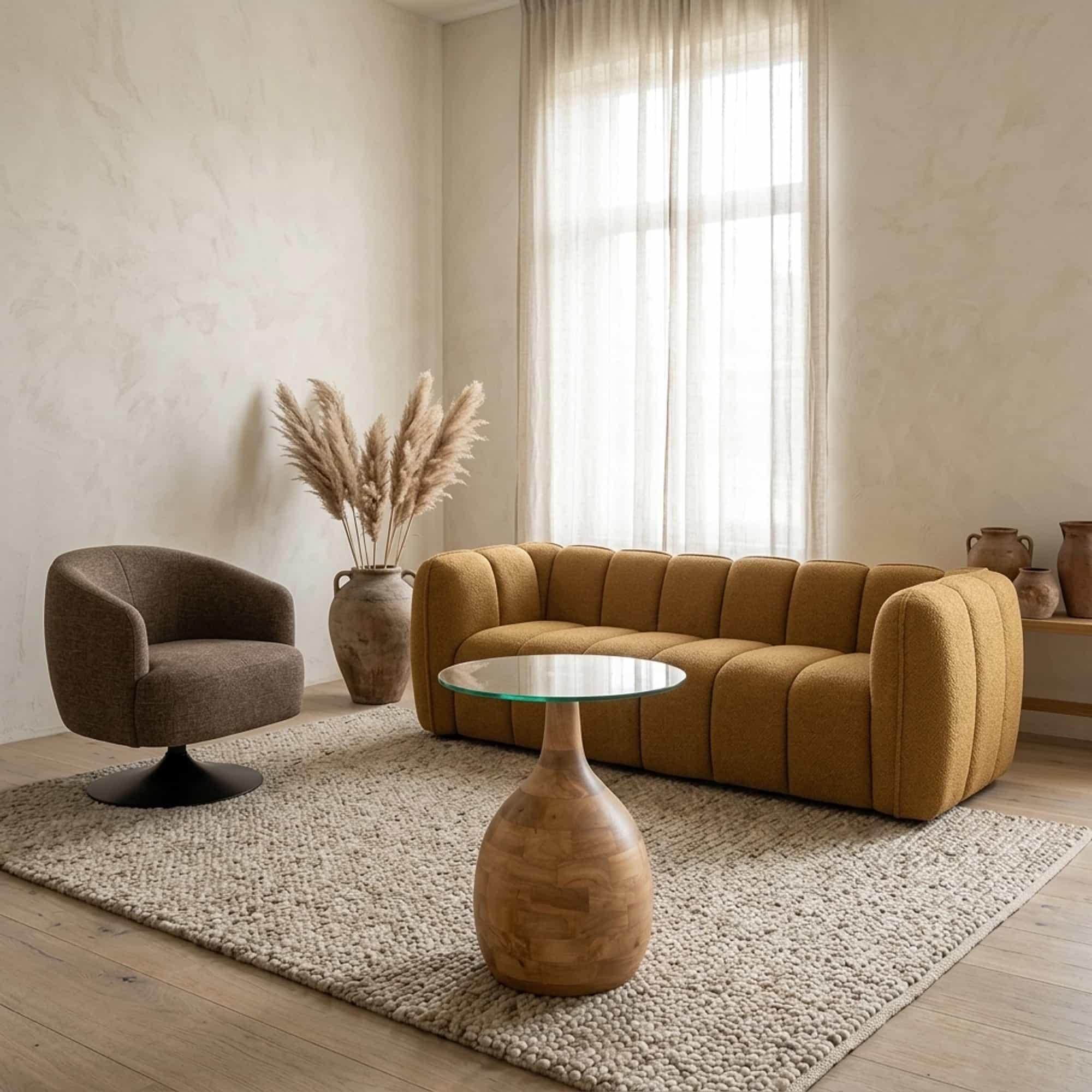 Stella salontafel Ø40, H50, Smooth Natural, Clear glass - My Sons