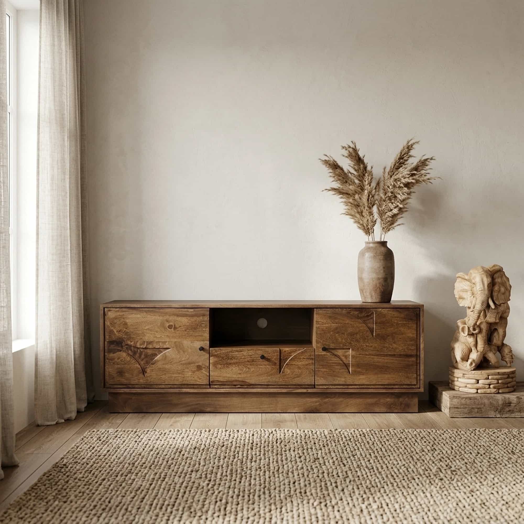 TV dressoir 150 met 2 deuren, 1 lade en 1 open vak, Mango Brown Walnut - My Sons