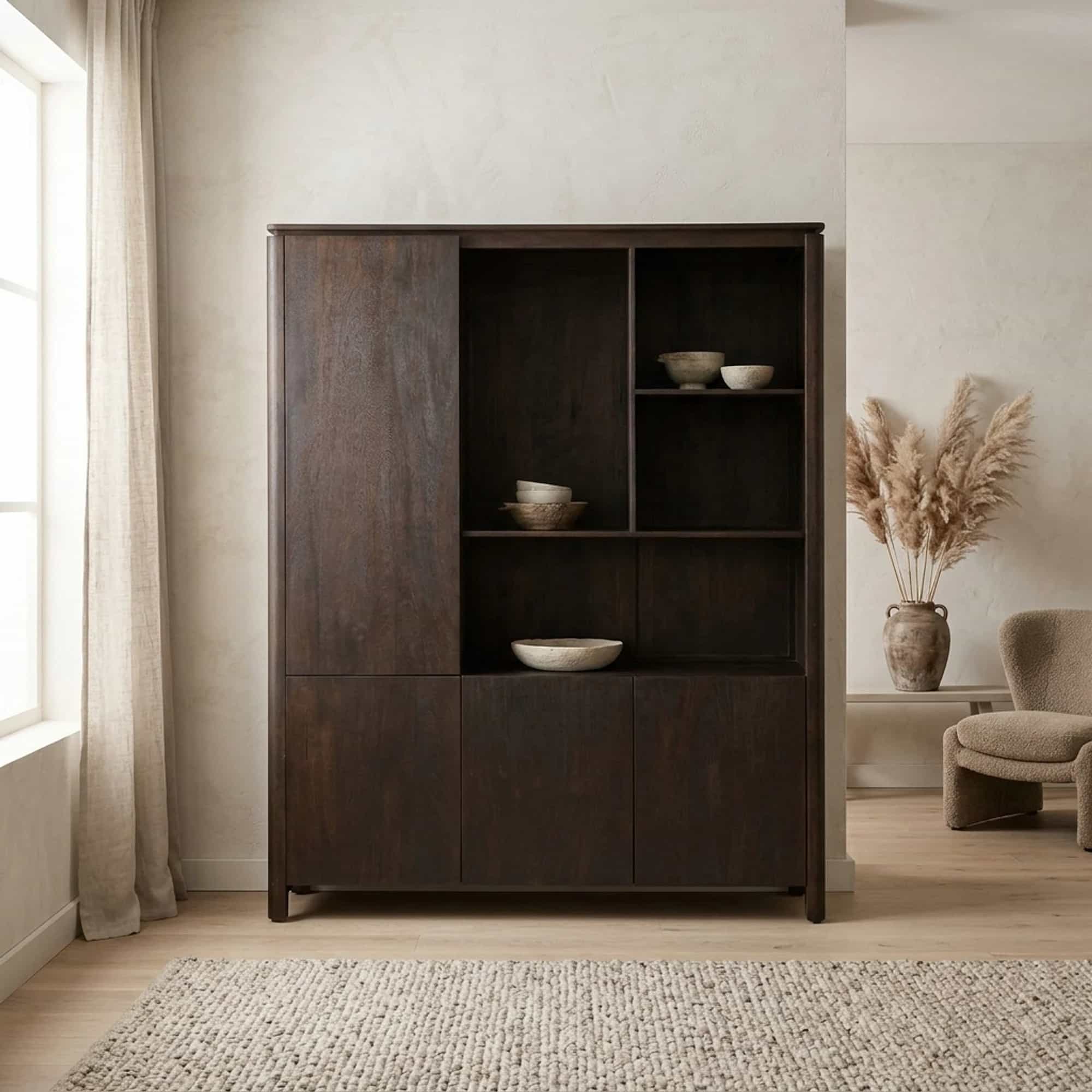 Vakkenkast XL Dallas Bruin Mangohout 160 cm