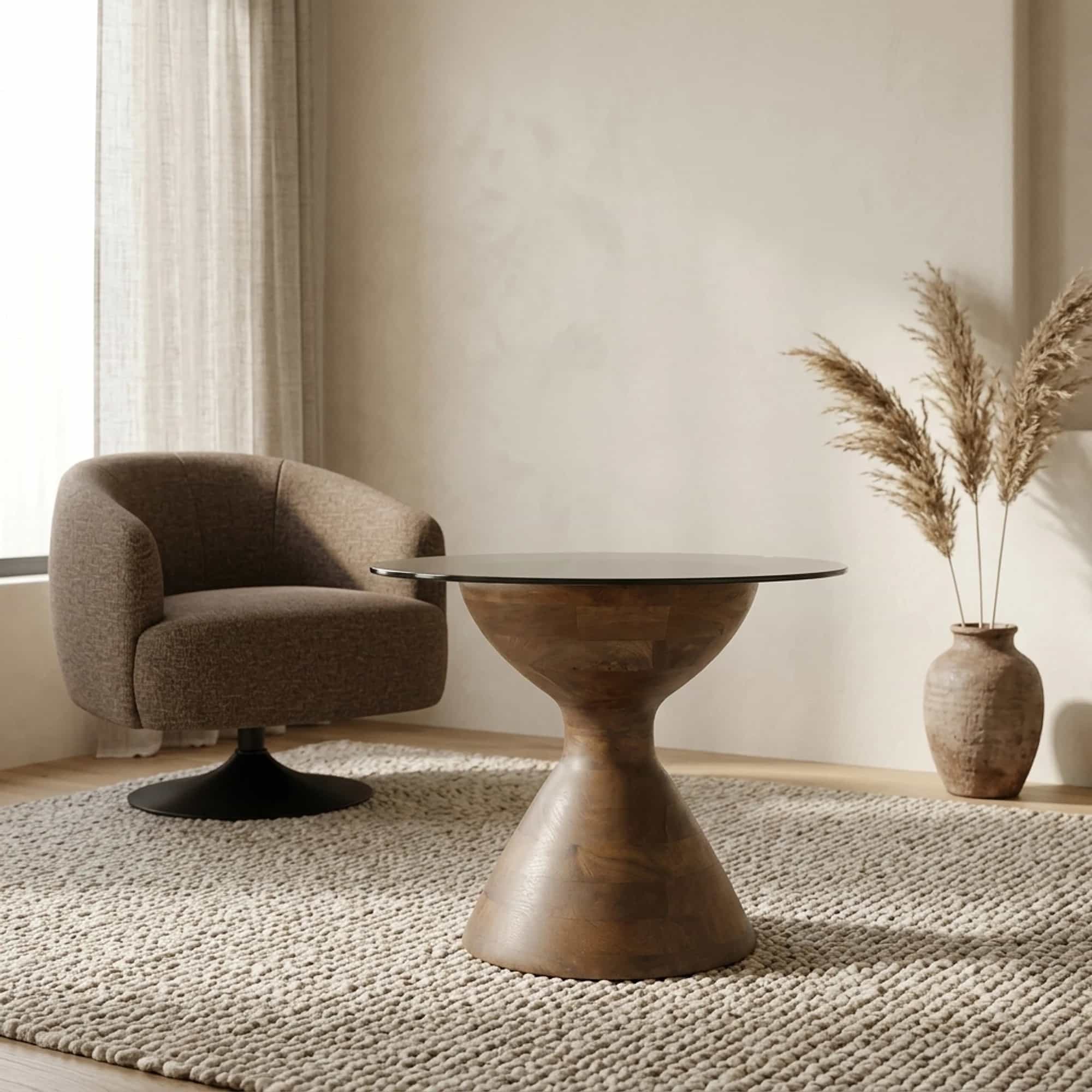 Yves bijzettafel Ø57, H47, Mango Matt Walnut, Smoke glass - My Sons