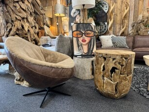 Fauteuil Eija africa leer met doodle stof 