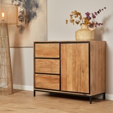 Moderne kabinet kast Richwood mangohout zwart metaal