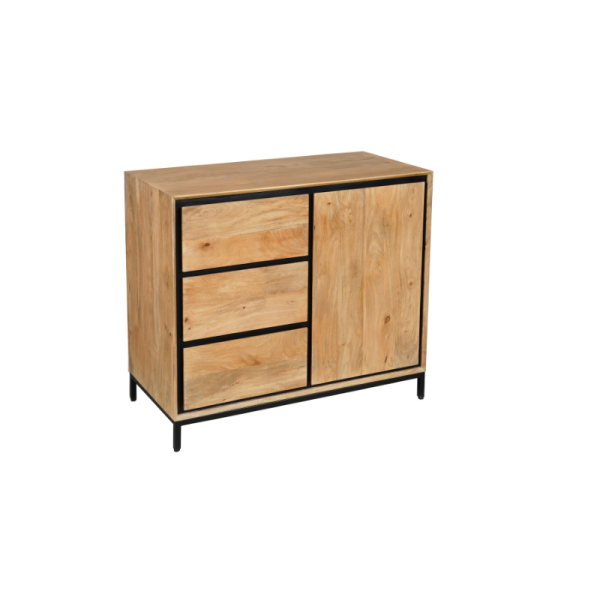 Moderne kabinet kast Richwood mangohout zwart metaal