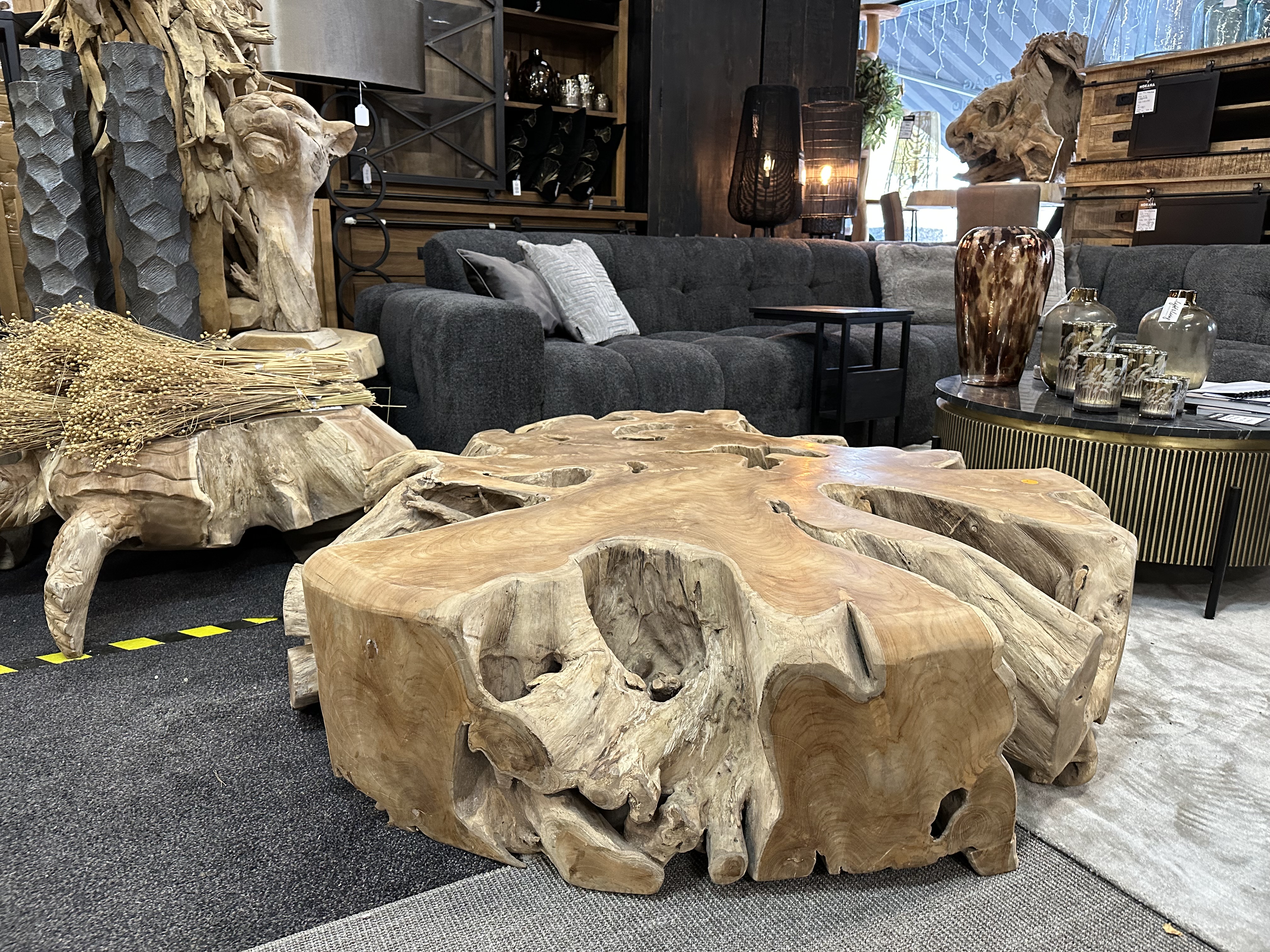 rammelaar koper Natuur Unieke boomstam salontafel rond 160cm van massief teak hout uniek