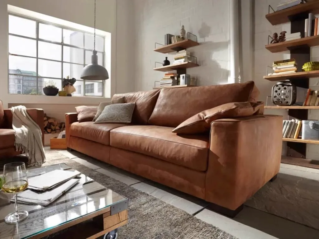 Bank Rockefeller walnut, landelijk wonen, stoer Africa leder