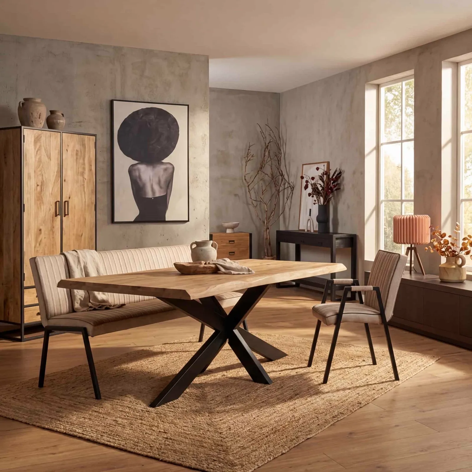 Mangohouten eettafel Dakota in de Mokana showroom Enschede