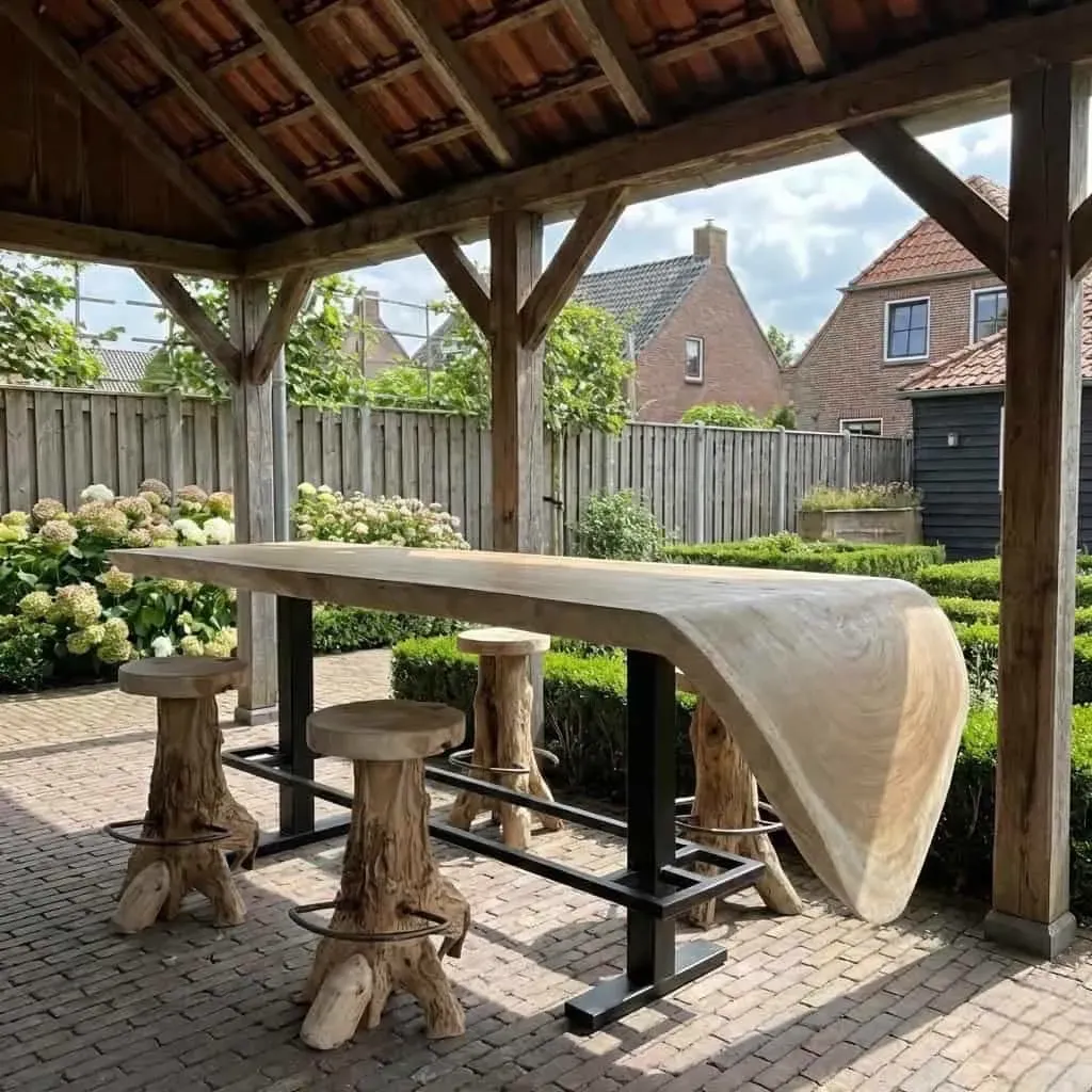 Waterval bartafel van suarhout van World of Brosi met zwart onderstel