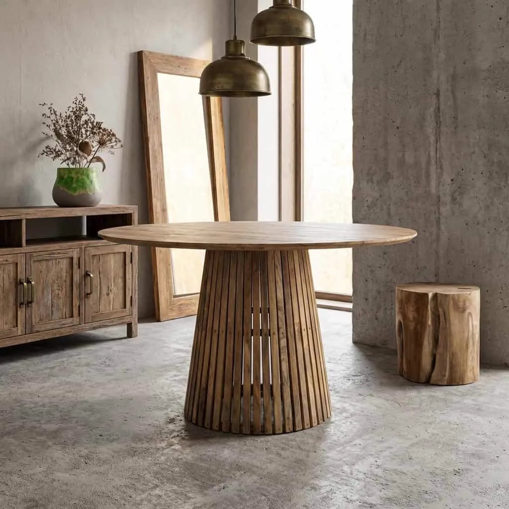 Ronde mangohouten eettafel Nara bij Mokana Meubelen