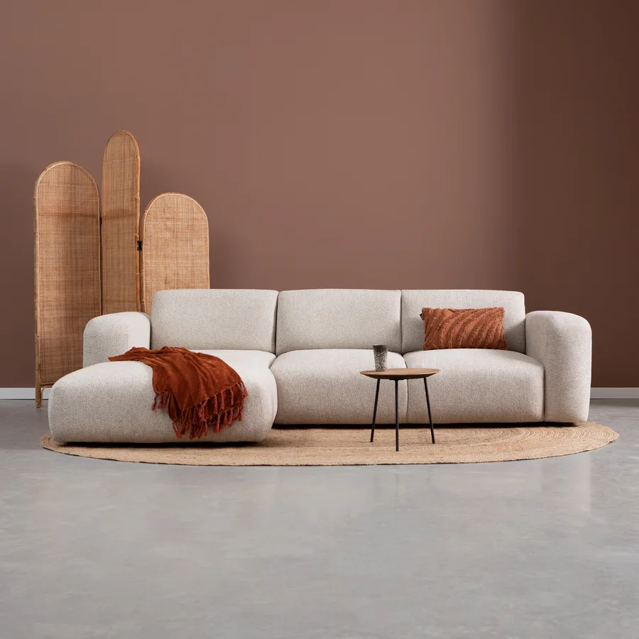 Beige hoekbank Soul van Pepp met chaise longue links in stof Sole 05