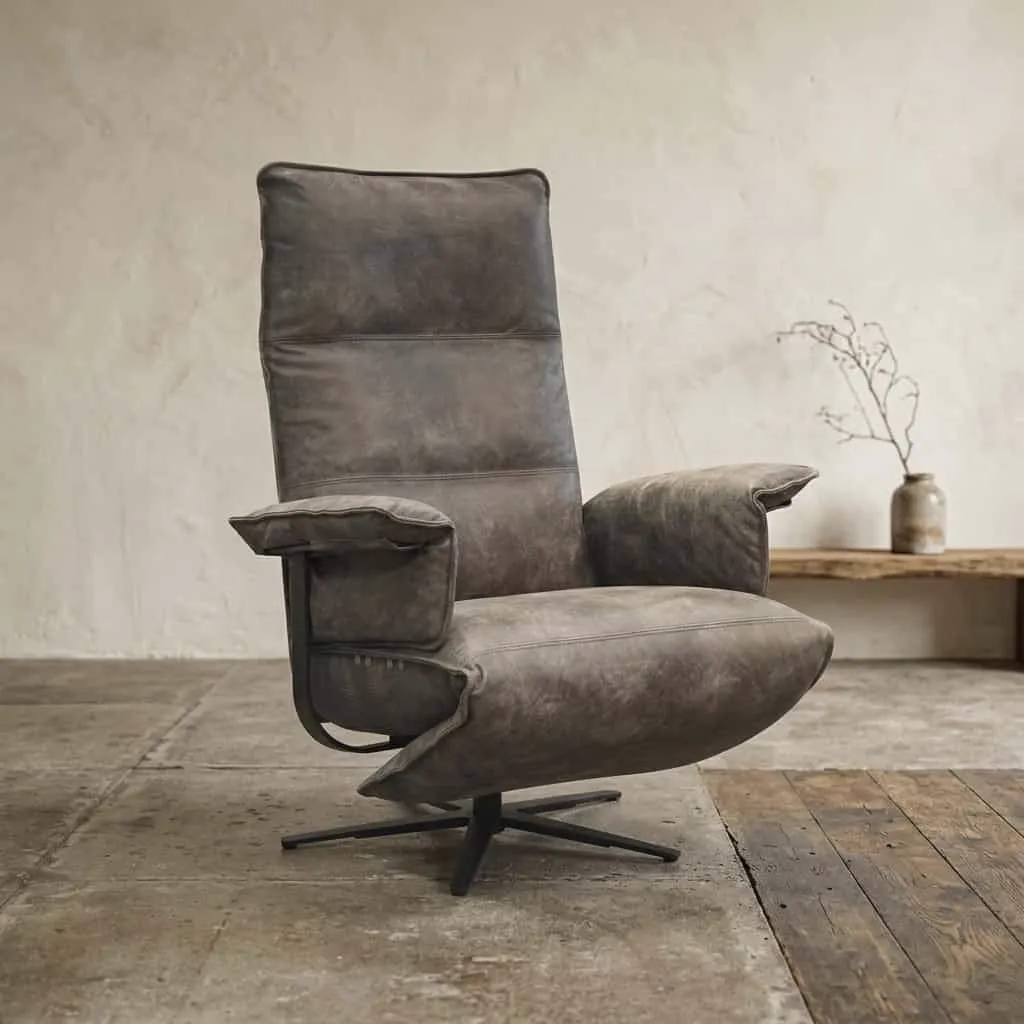 Relaxfauteuil Tarida in grijs fluweel met verstelbare functies