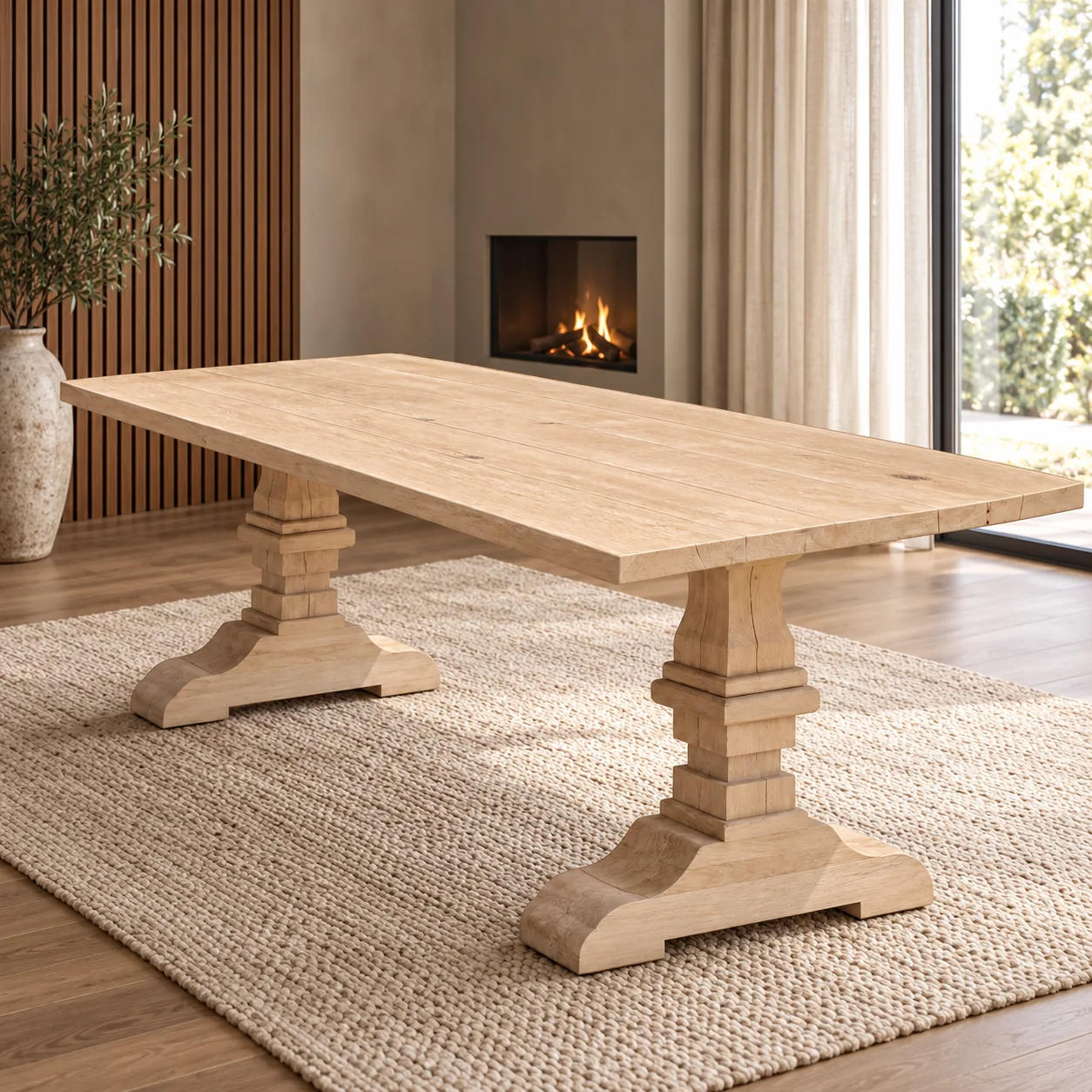 Eiken tafel met klassieke kolompoten