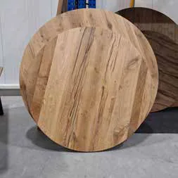Ronde eettafel van oud eiken, Robuust Hout, originele bladfoto