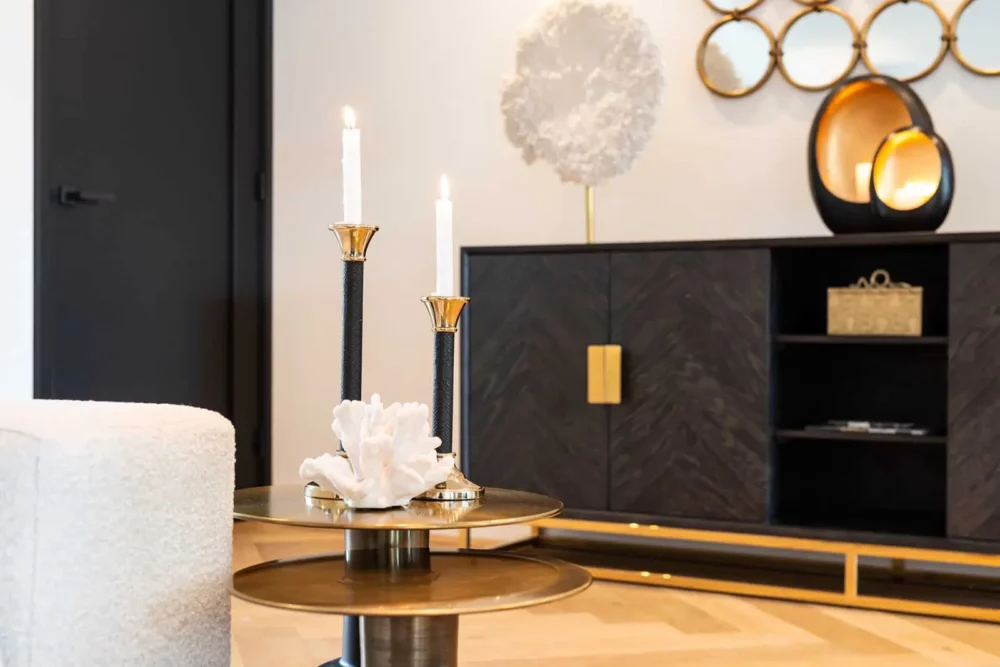 Dressoir Blackbone gold 4-deuren + open vak (Black rustic)