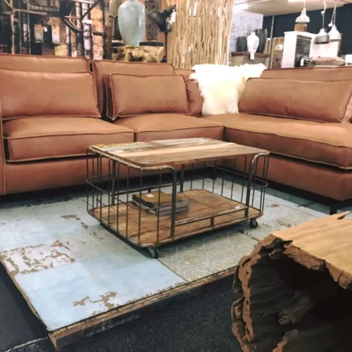 Hoekbank Iris in vintage leer cognac
