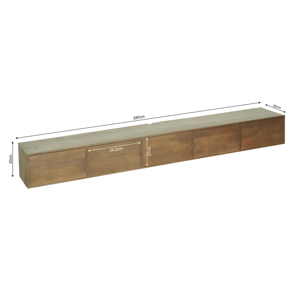 Zwevend tv meubel Vision Walnut | 280 cm