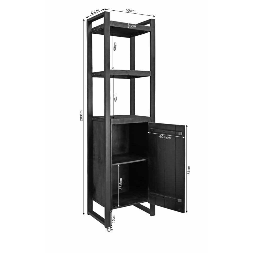 Boekenkast Boaz Black | 55 cm | deur